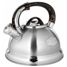 Чайник нержавеющая сталь, 3.3 л, со свистком, коричневая ручка, Hoffmann, индукция, НМ 5575-5