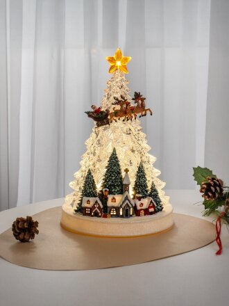 Фигурка декоративная полимер, Елка кристалл, 21х21х31.5 см, свет, музыка, работа от USB или 3АА, Y4-9364