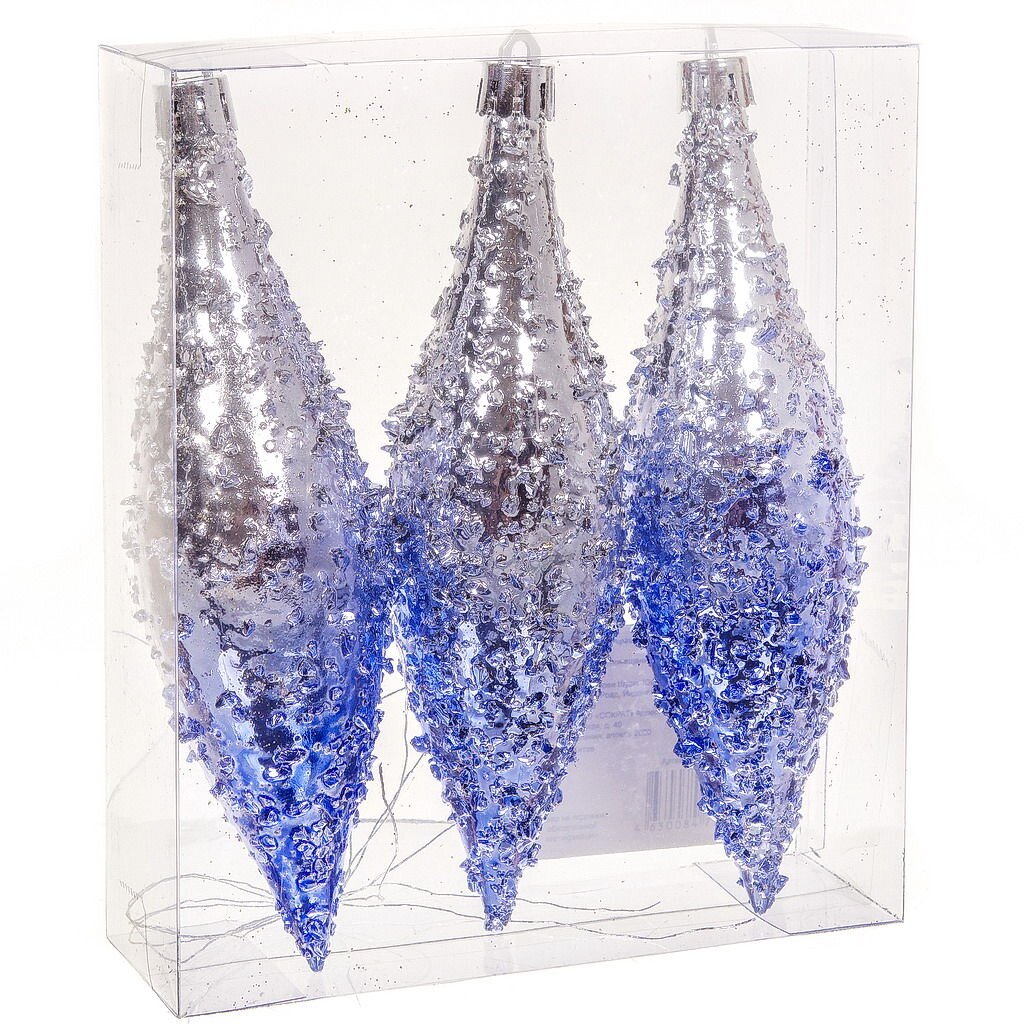 Елочный шар Фигурный, 3 шт, серебряно-голубой, 13.8х4 см, пластик, SYQB-0120108