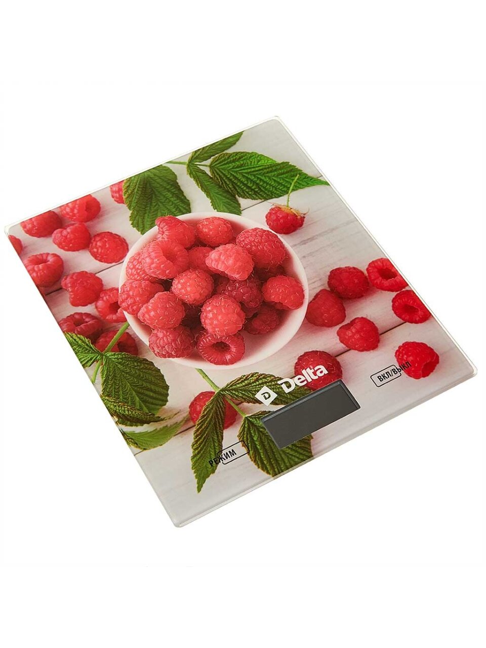 Весы кухонные электронные, стекло, Delta, Малинка, платформа, точность 1 г, до 5 кг, KCE-67
