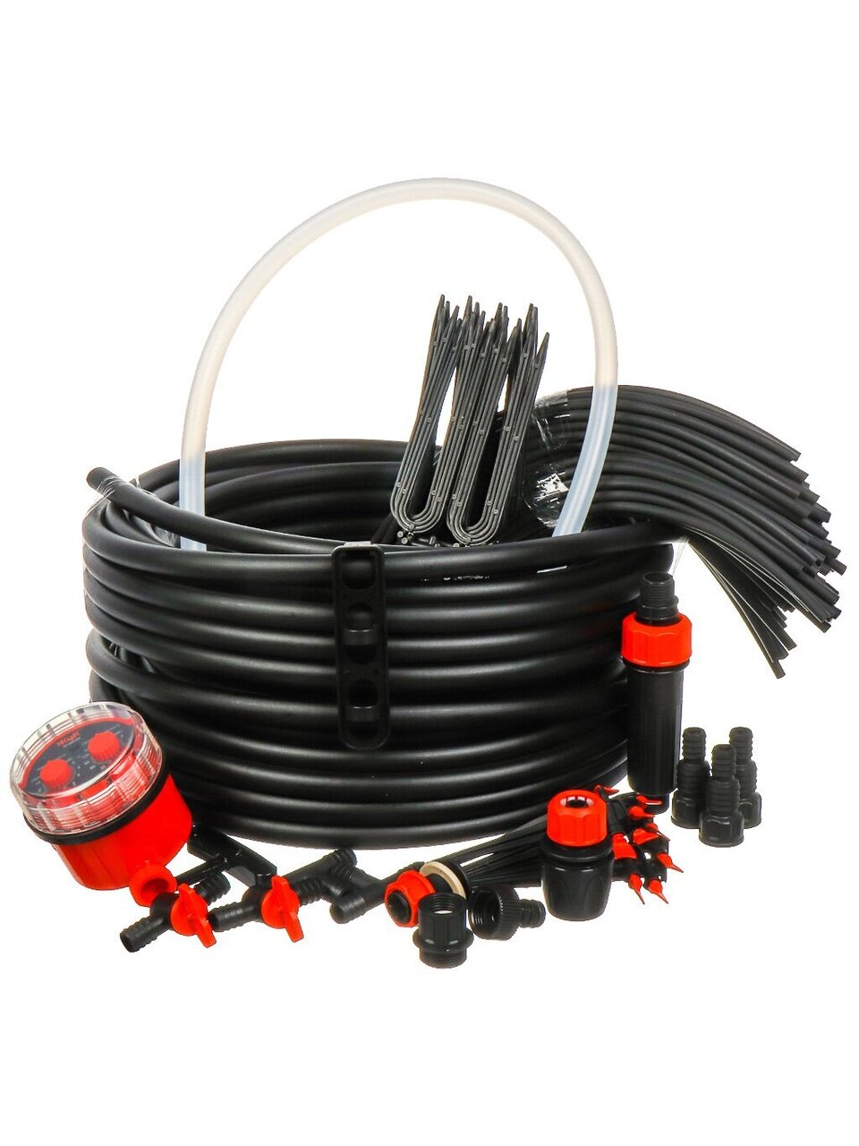 Набор для капельного полива с регулируемыми капельницами, от емкости, на 90 растений, с таймером, 30 м, Жук, 8005-00