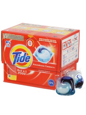 Капсулы для стирки Tide, Все в 1 Pods Альпийская свежесть, 14 шт, капсула 16.8 г