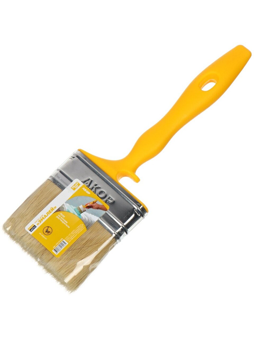 Кисть плоская, Акор, Эмали, Мастер, 17х75 мм, натуральная щетина, 57 мм, рукоятка пластик, 172 17 075