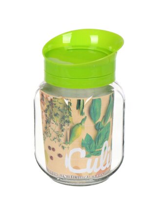 Банка для сыпучих продуктов, стекло, 0.9 л, с пластиковой крышкой-дозатором, 00973-00001, салатовая