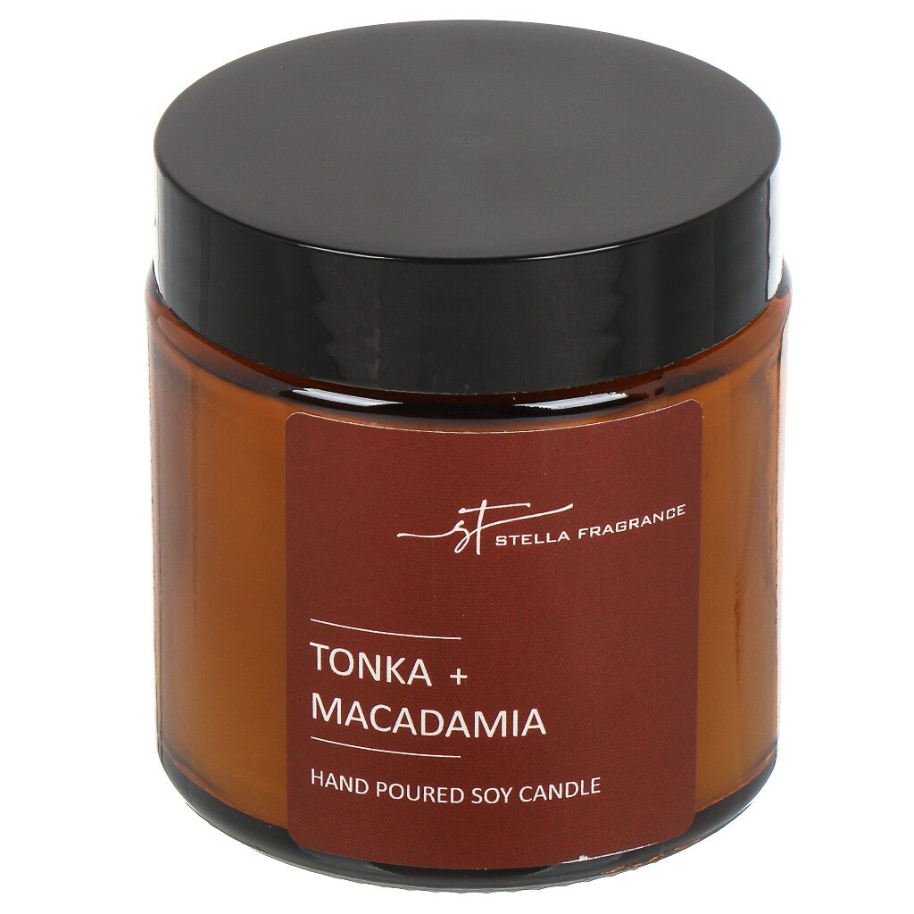 Свеча декоративная ароматическая, в стакане, Stella Fragrance, St Tonka Macadamia, 90 гр, SF0422 свеча ароматизированная в стеклянной банке stella fragrance tonka macadamia коричневая 6 см