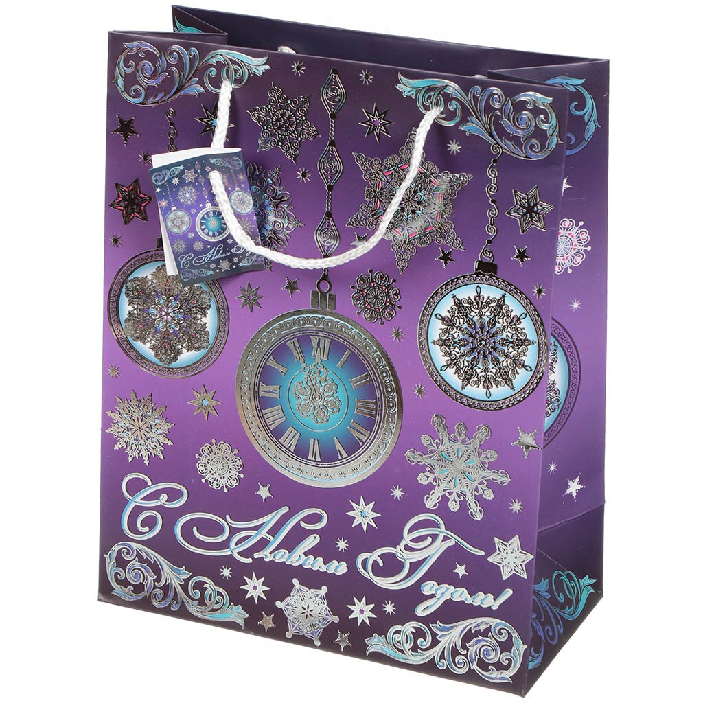 Пакет подарочный Часы на фиолетовом 75367, 26х32.4х12.7 см
