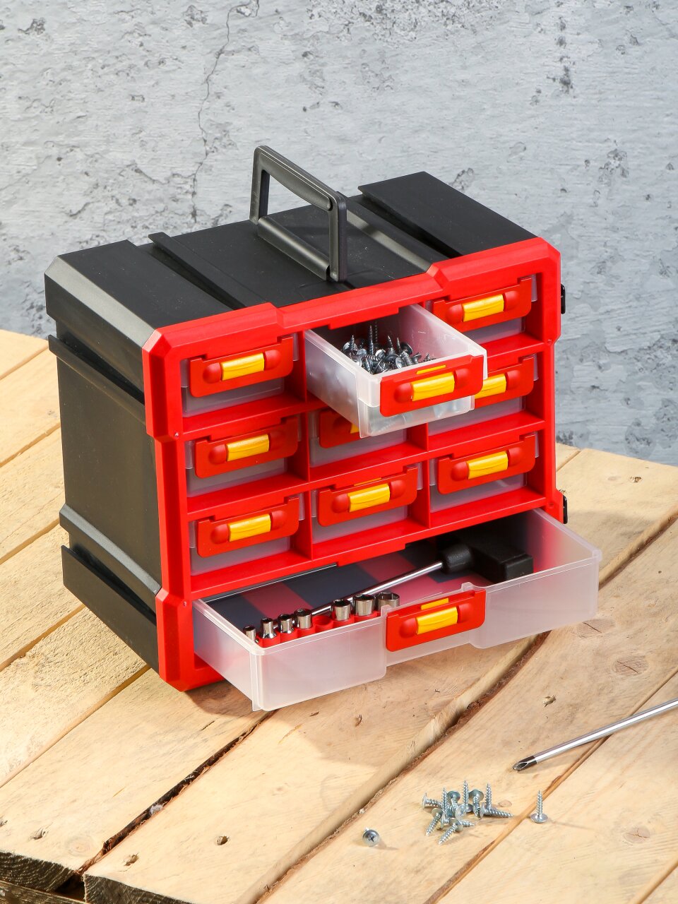 Ящик-органайзер для инструмента, 30х25х16 см, пластик, Bartex, 06431, 10 лотков, 27803550364