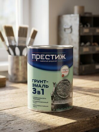 Грунт-эмаль Престиж, по ржавчине, алкидная, серая, 0.9 кг