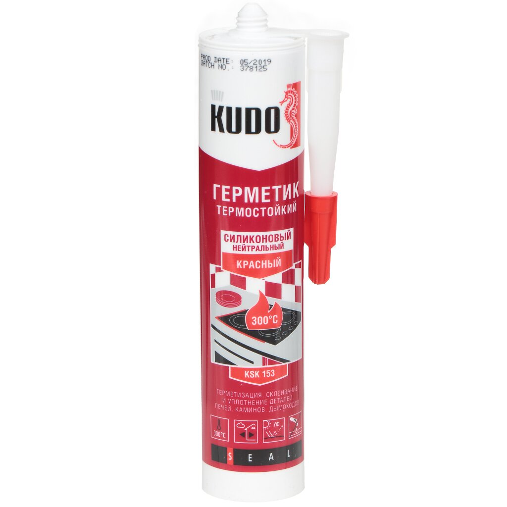 Герметик силиконовый, KUDO, KSK-153, 280 мл, высокотемпературный, красный разъемный фум гель kudo