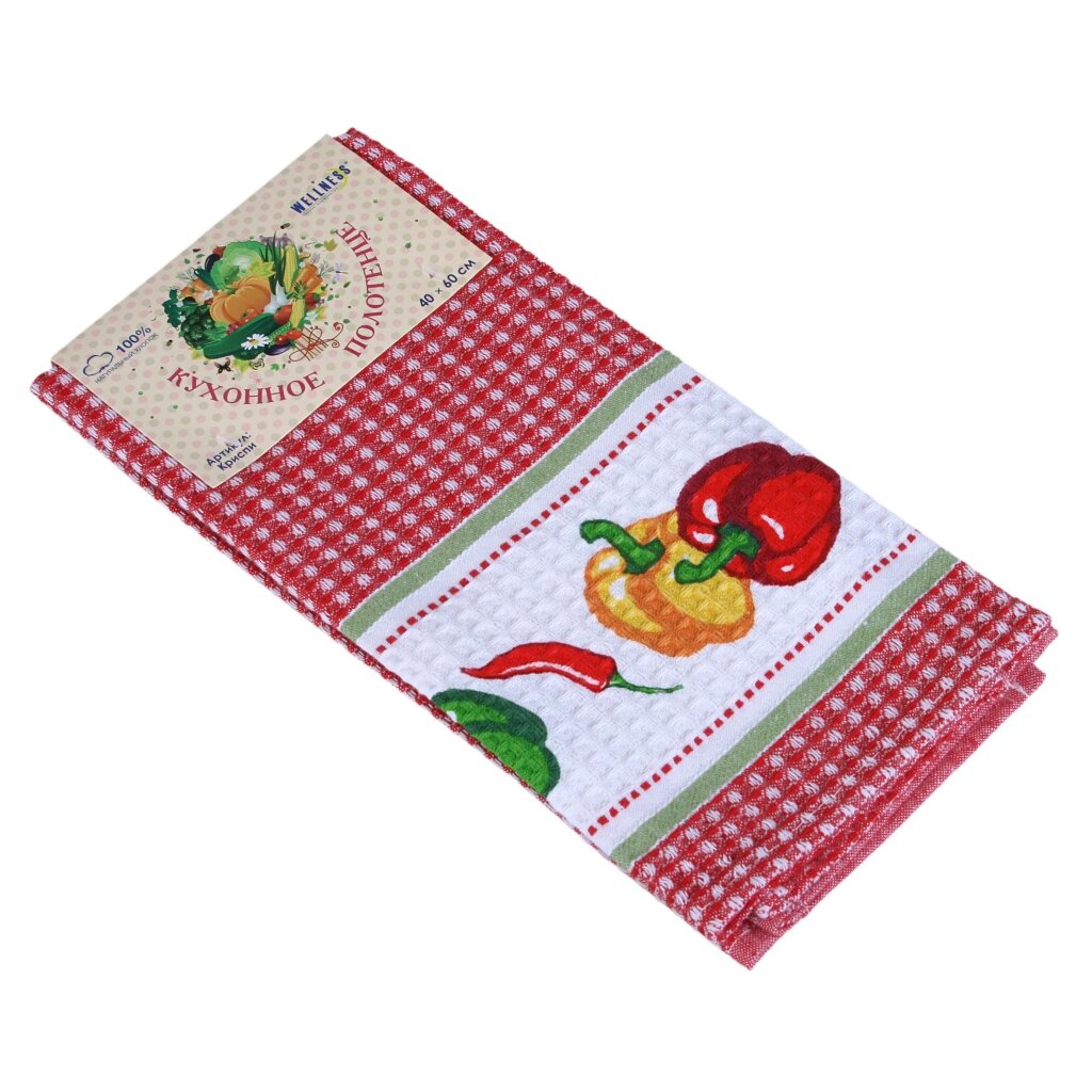 Полотенце кухонное вафельное, 40х60 см, 200 г/м2, 100% хлопок, Криспи-19р, Китай