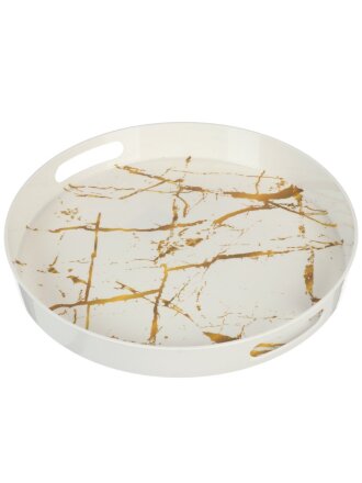 Поднос пластик, 38х5 см, круглый, белый мрамор, Y6-10712