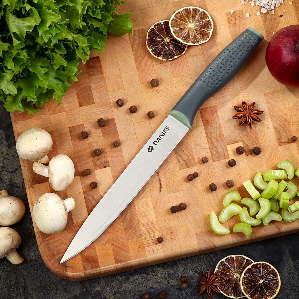 Нож кухонный Daniks, Verde, разделочный, нержавеющая сталь, 20 см, рукоятка пластик, JA2021121-3 кухонный разделочный нож ladina