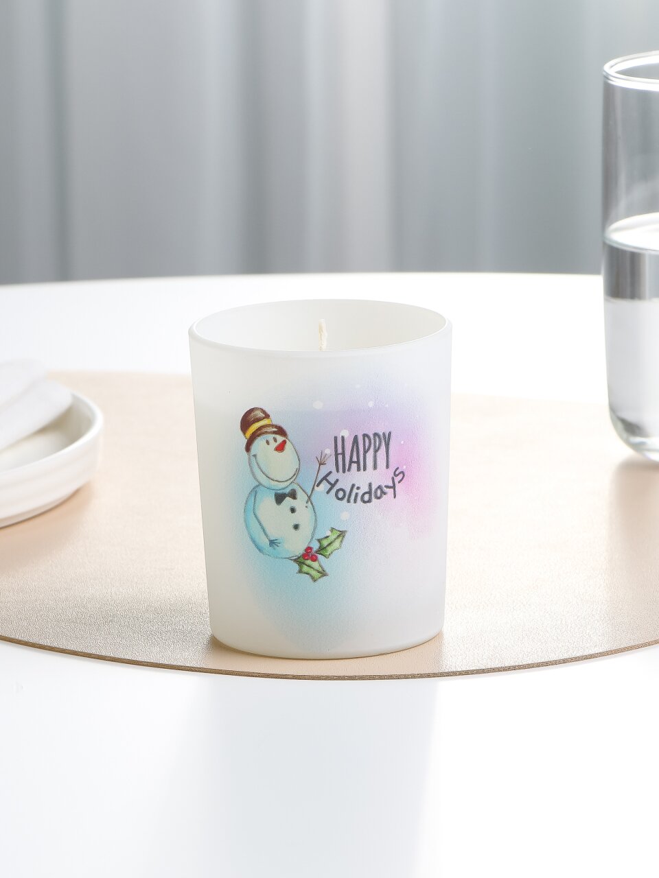 Свеча декоративная, 9.3х7.7 см, Happy Holidays, парафин, в стеклянном подсвечнике, 35 1621 102