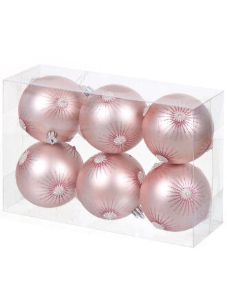 Елочный шар 6 шт, светло-розовый, 8 см, пластик, SYQB-0121101