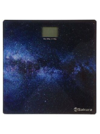 Весы напольные электронные, Sakura, Космос, SA-5071UN, стекло, до 180 кг, 26х26х1.8 см