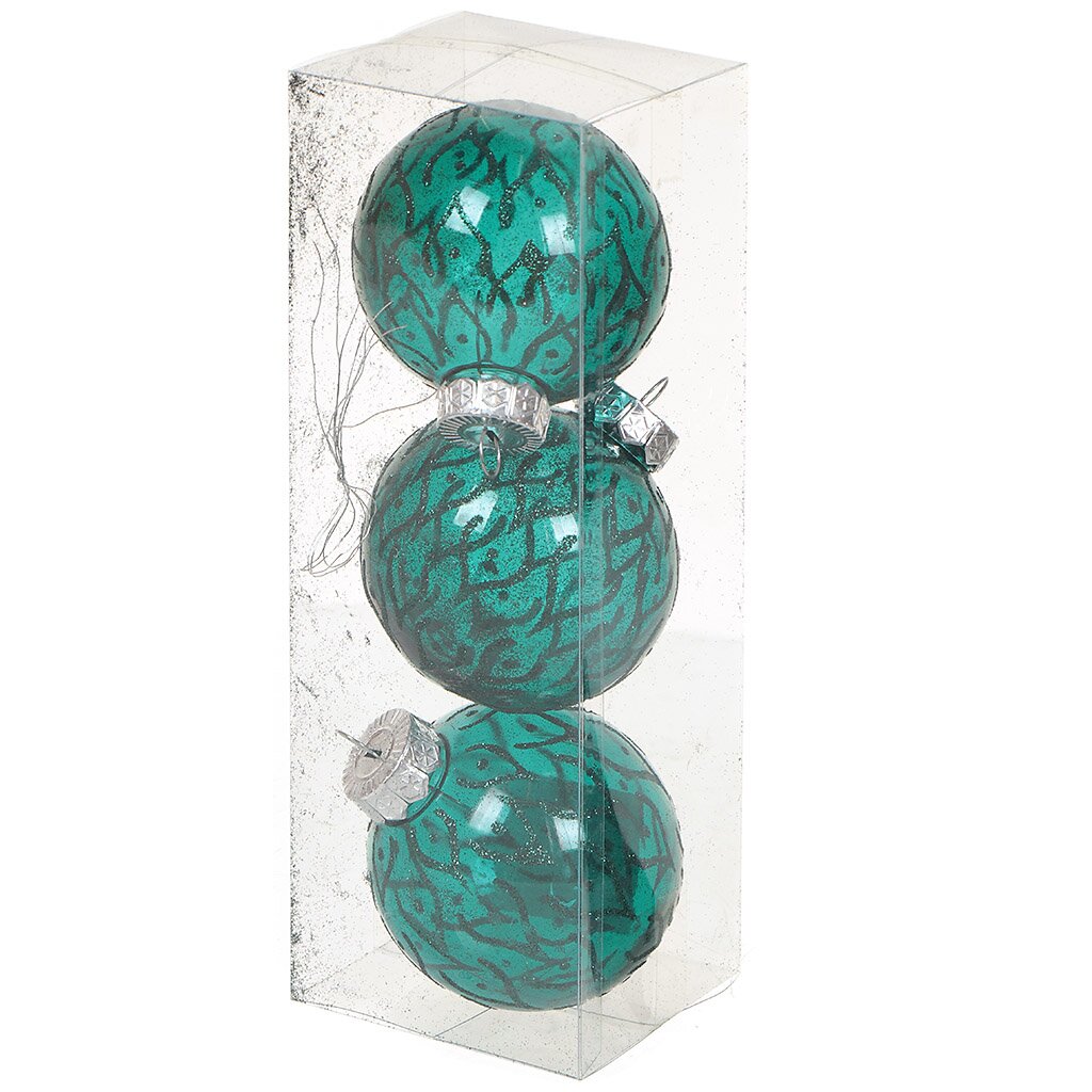 Елочный шар 3 шт, темно-зеленый, 8 см, пластик, SYQB-0120471