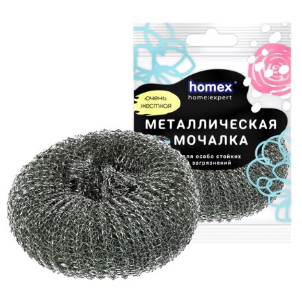 Мочалка для посуды металл, плетеная, Homex, Очень жесткая, 0472