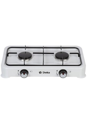 Плита газовая настольная, 2 конфорки, белая, Delta, D-2206