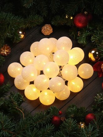 Гирлянда 25 ламп, 5 м, 1 режим, Шары, теплый белый свет, белая, в помещении, на батарейках, LED, Y4-7555