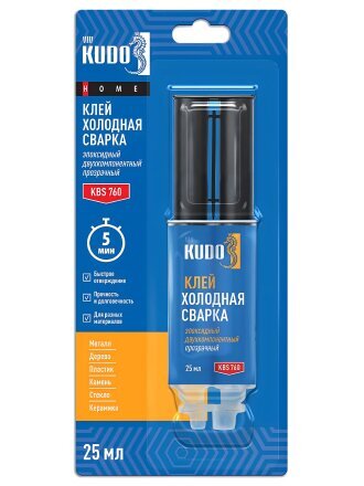 Клей KUDO, эпоксидный, прозрачный, водостойкий, двухкомпонентный, 25 мл, KBS-760, Home