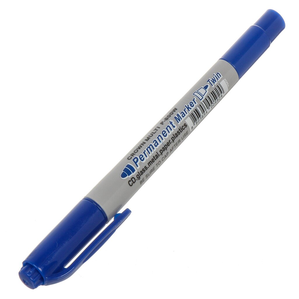 Маркер перманентный пулевидный, двухсторонний, 1-2 мм, синий, Crown, Multi Marker Twin, P-800W маркер перманентный для cd 0 5мм centropen