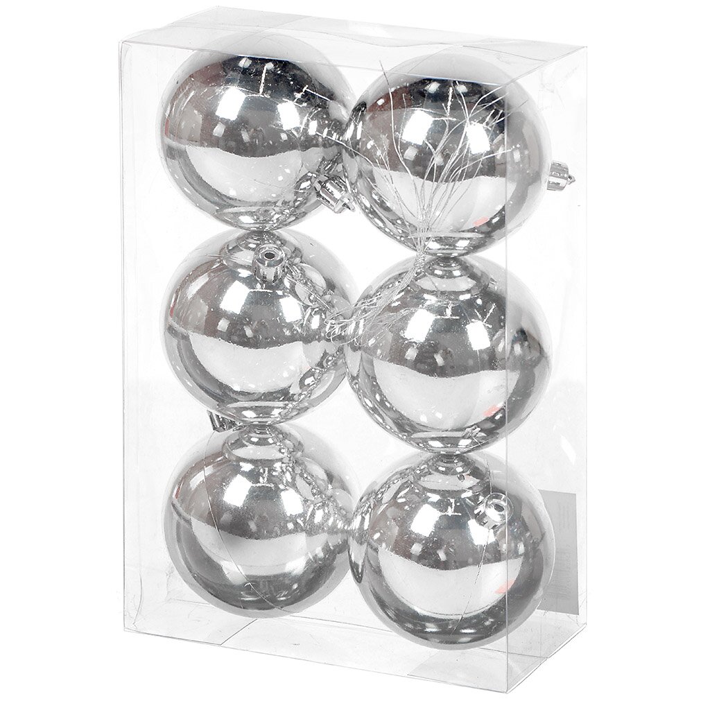 Елочный шар 6 шт, серебро, 8 см, пластик, SYQC-012232S 7 хрустальных шаров