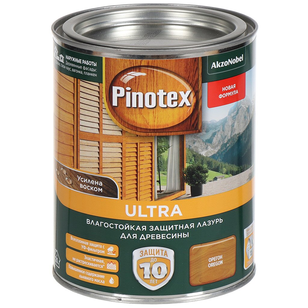 Пропитка Pinotex, Ultra, для дерева, защитно-влагостойкая, орегон, 1 л