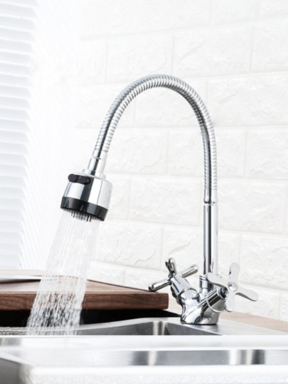Смеситель для кухни, Frud, гибкий излив, с кран-буксой, выдвижной, хром, R43601