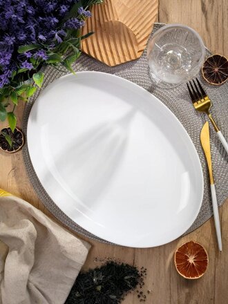 Блюдо стеклокерамика, овальное, 24х33х3 см, белое, Бэль, Daniks, LPKYP-130
