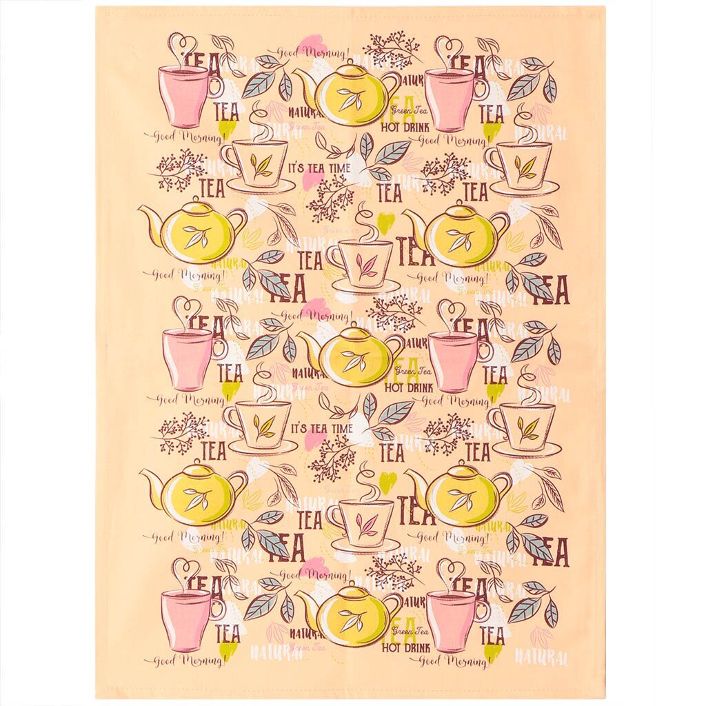 Полотенце кухонное 45х60 см, 100% хлопок, шелкография, Чайное время, Россия, ХЛ-6045