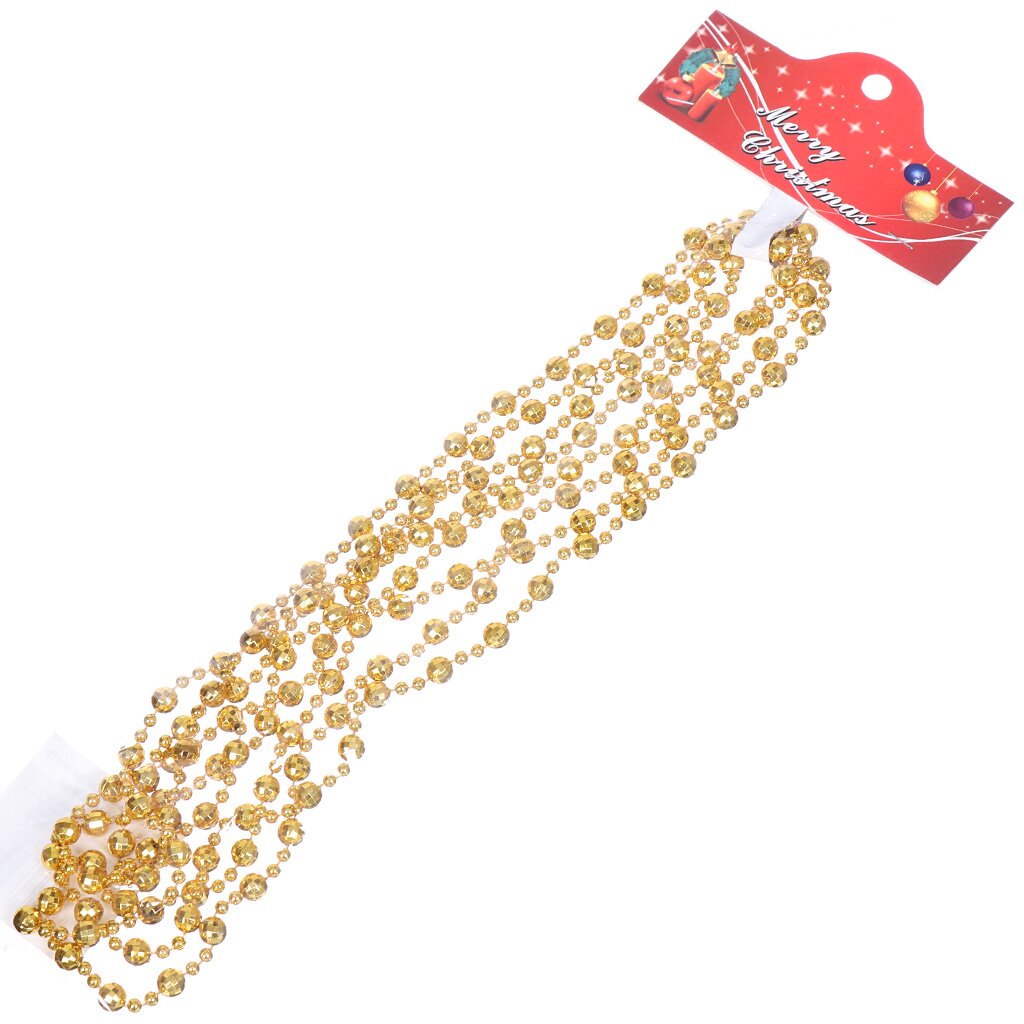 Бусы новогодние пластик, 0.8х270 см, золотые, SY16-71