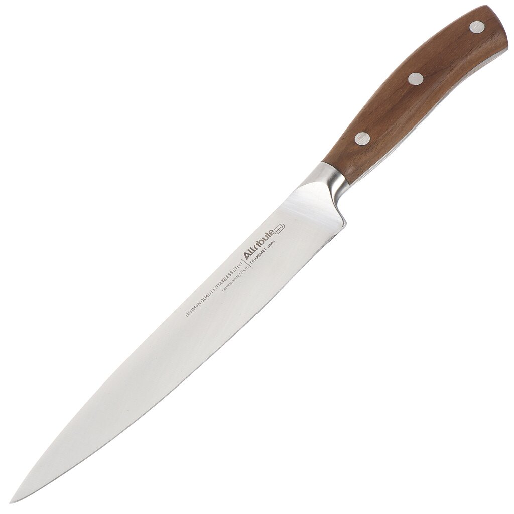 Нож кухонный Attribute, Gourmet, филейный, нержавеющая сталь, 20 см, рукоятка дерево, APK001 нож для стейка attribute knife antique aka035 13см