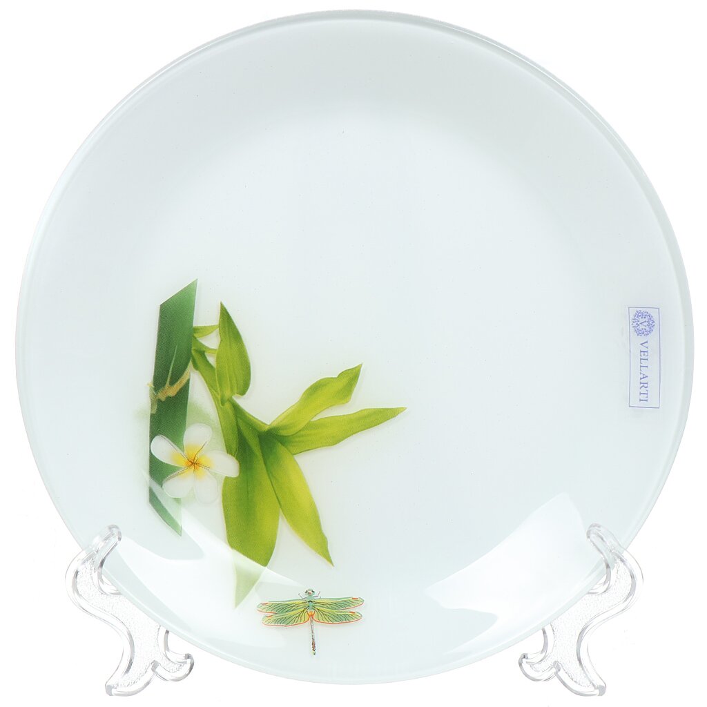 Тарелка обеденная, стекло, 20 см, круглая, Бамбук, 10-19, белая