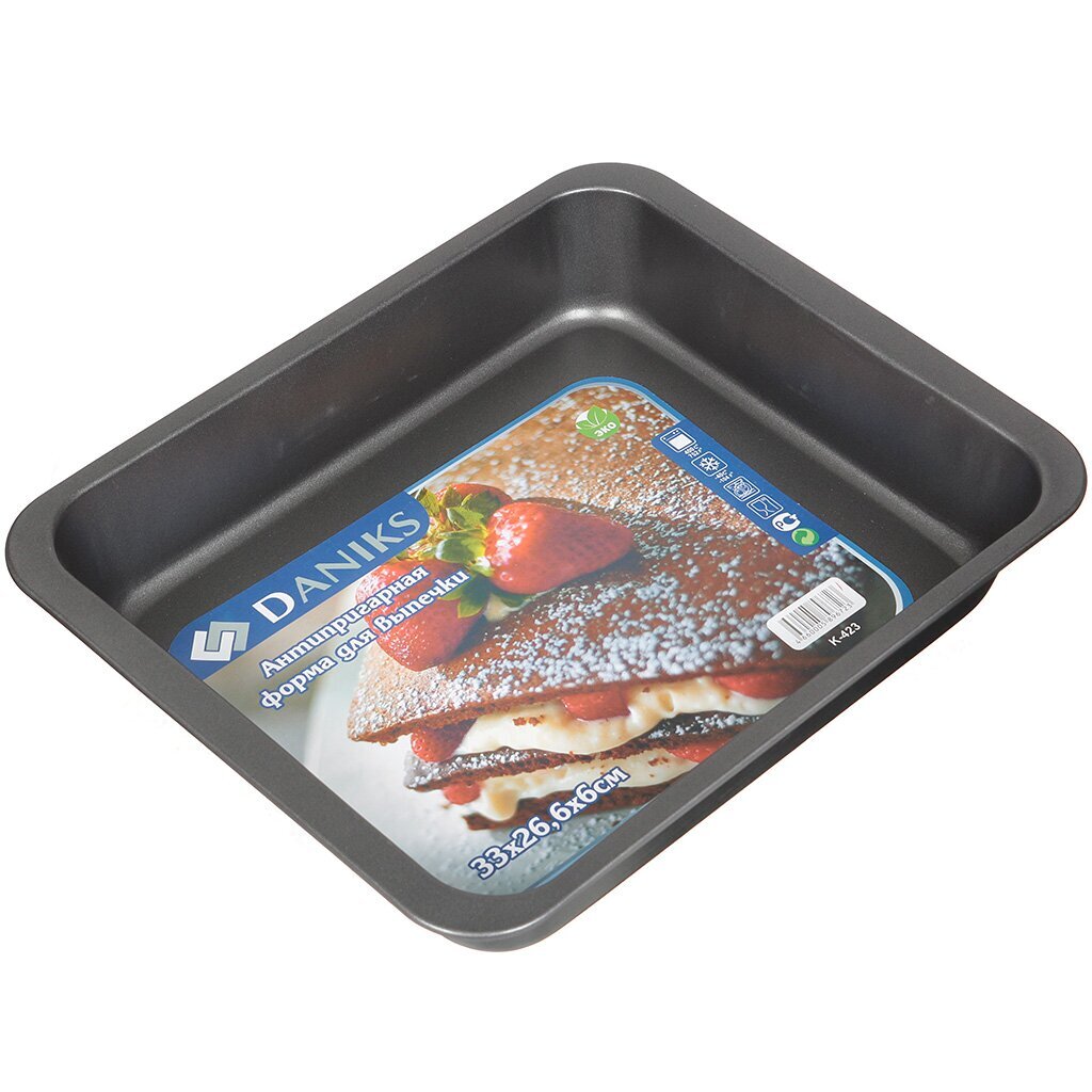 Форма для запекания сталь, 26.5х33х6 см, антипригарное покрытие, прямоугольная, Daniks, K-423