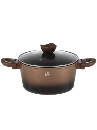 Кастрюля алюминий, антипригарное покрытие, 4.3 л, крышка стекло, MercuryHaus, Flame, 1790-MC, коричневая, индукция