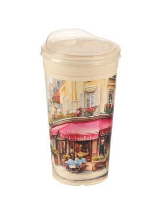 Стакан 500 мл, пластик, Город 2, с крышкой, с декором, СТК-3629