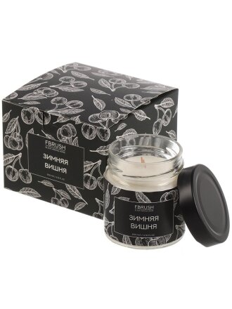Свеча ароматизированная, 7.5х7 см, в стакане, Fbrush, Зимняя вишня, соевая, Black Aroma Home, 200 мл, SSB200-10