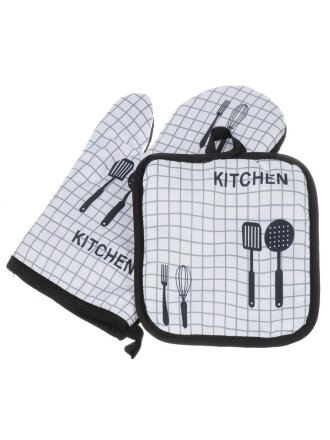 Набор кухонный 2 шт, 27х17см + 17х17см (варежка, прихватка), полиэстер, белый, B180029