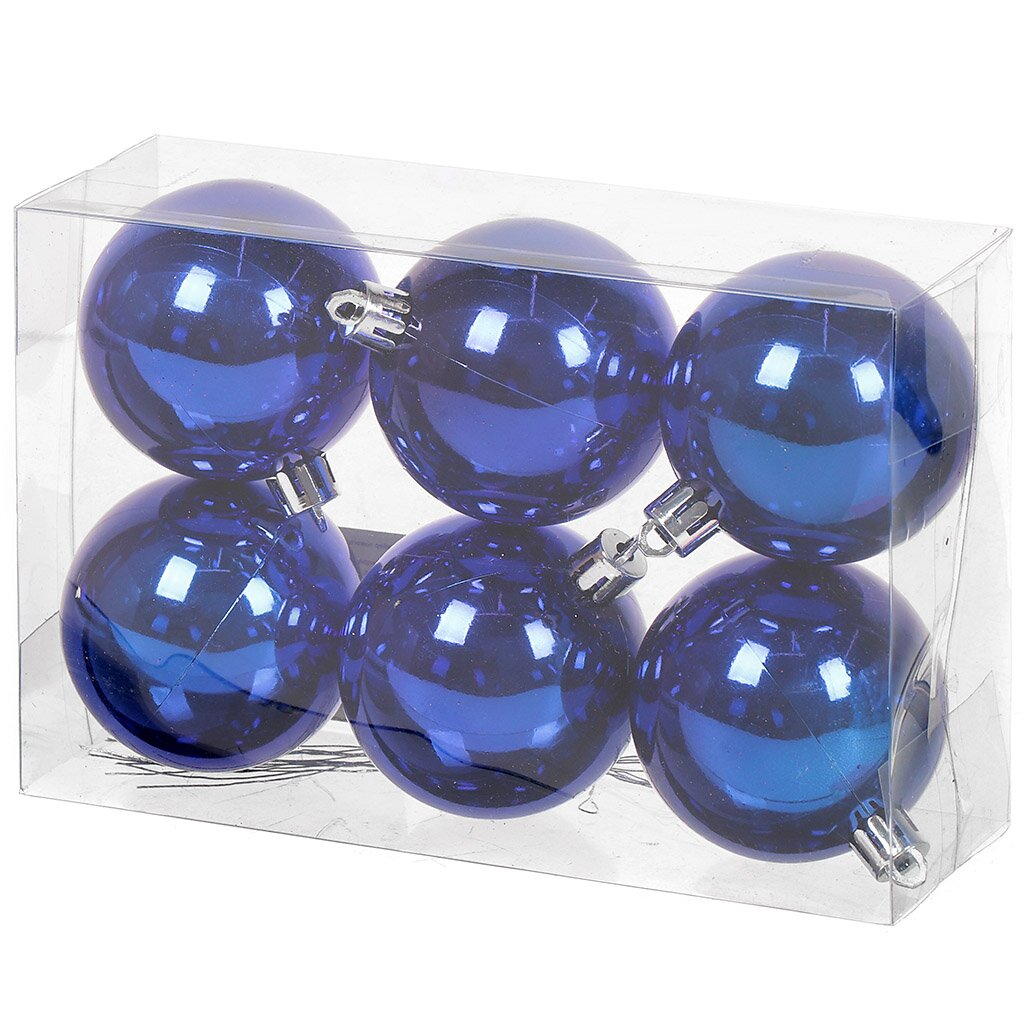Елочный шар 6 шт, синий, 6 см, пластик, SYQC-012230SB