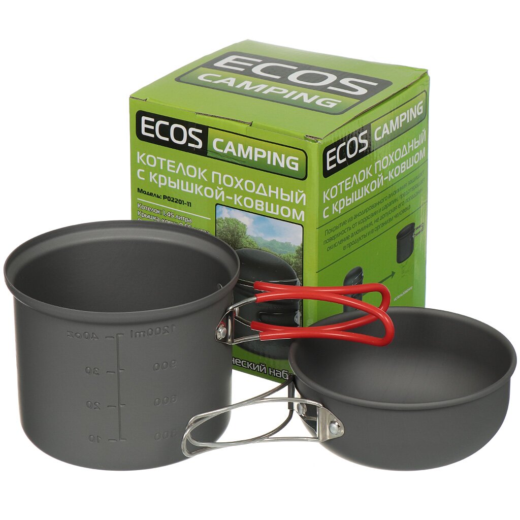 Походный набор алюминиевый ECOS CW019, 2 предмета (котелок 1.45 л с крышкой-ковшом 0.55 л)