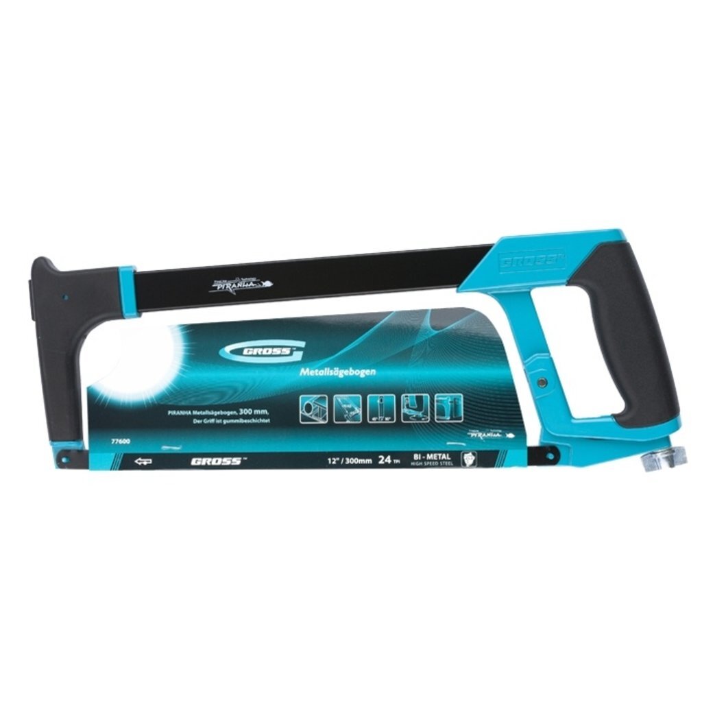Ножовка по металлу, 300 мм, 24 TPI, Gross, Piranha, обрезиненная рукоятка и захват, 77600