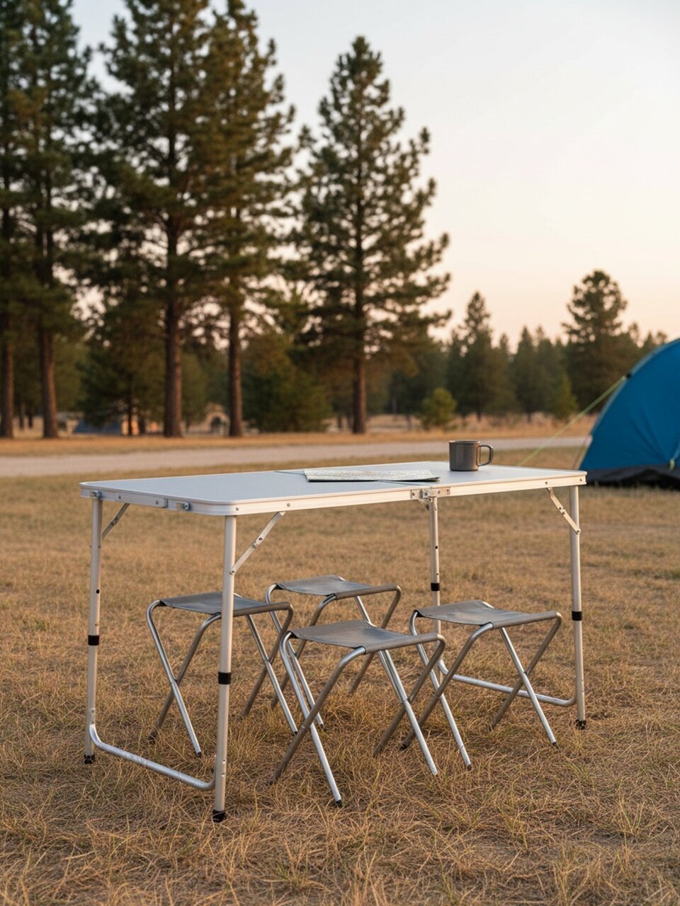 Стол складной 120х60х70 см, 4 стула, прямоугольный, металл, столешница МДФ, серый