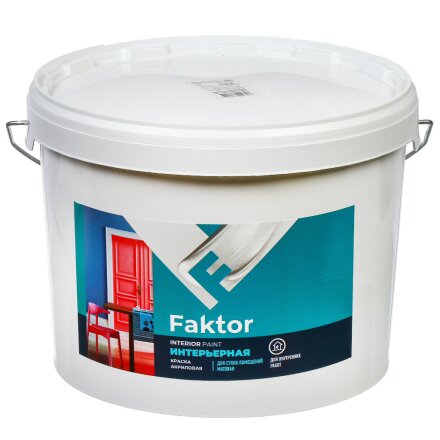 Краска водно-дисперсионная, Ярославские Краски, Faktor, акриловая, интерьерная, матовая, белая, 13 кг, ВД