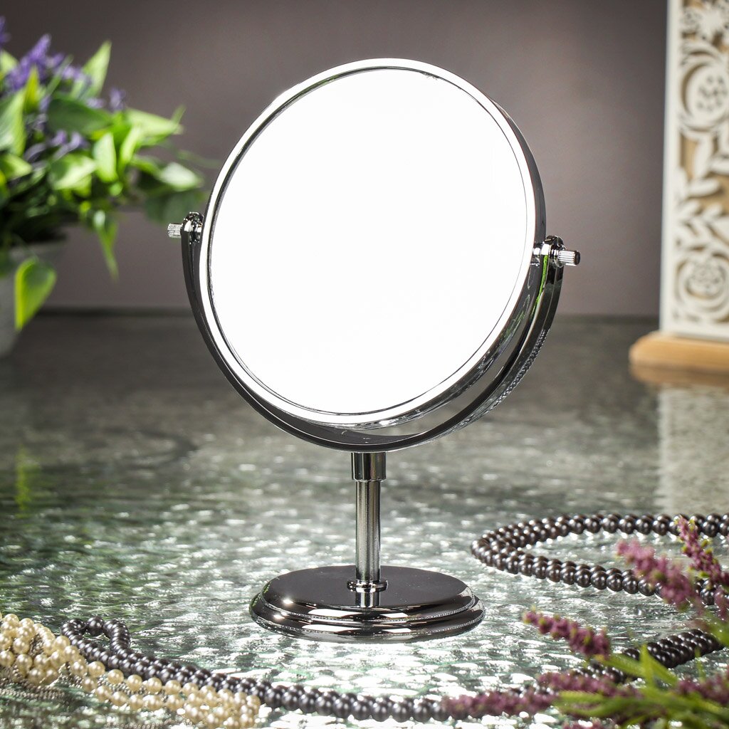 Зеркало настольное, 16х24.5 см, на ножке, круглое, хром, Y3-899 зеркало настольное 16х27 см на ножке овальное бежевое y466