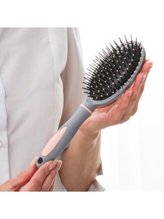 Расческа массажная, 24х6.5 см, пластик, пластиковая ручка, овальная, розовая, A100046