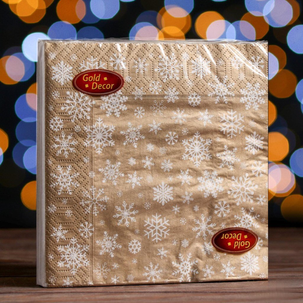 Салфетки бумажные New Line, Gold Decor Рождественские снежинки, 20 шт, 3 слоя, 33х33 см