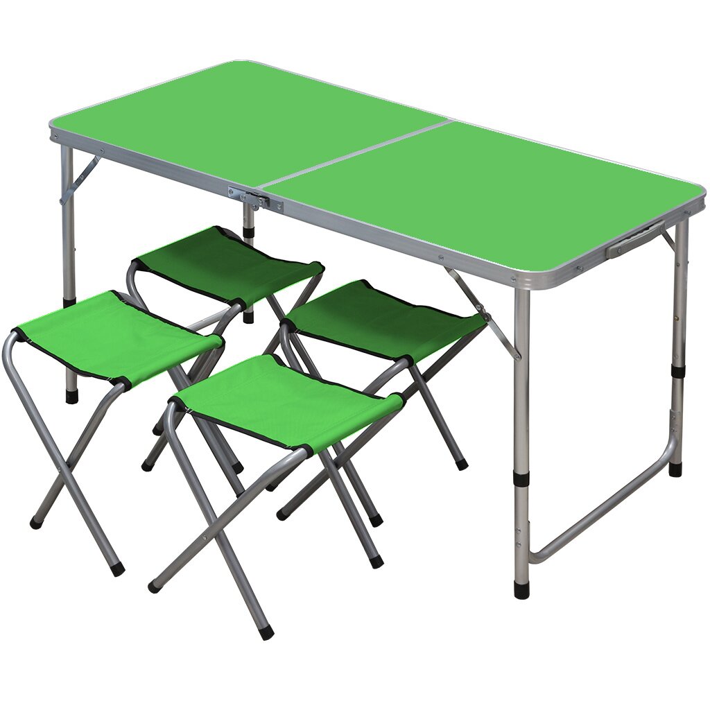 Стол складной металл, прямоугольный, 120х60х68.5 см, столешница МДФ, зеленый, YTFT013, 4 стула