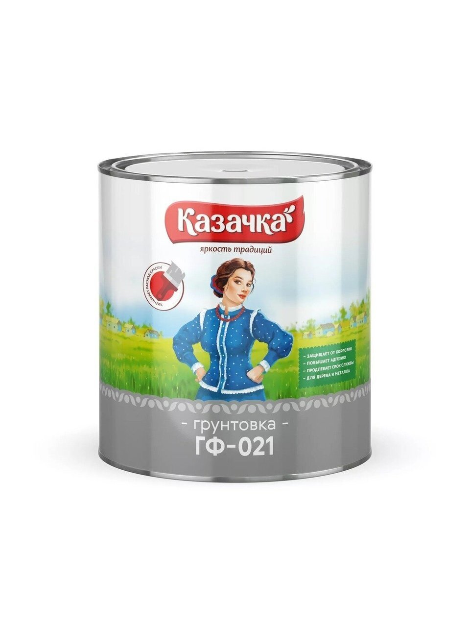 Грунтовка алкидная, Казачка, ГФ-21, для внутренних и наружных работ, красно-коричневая, 2.8 кг