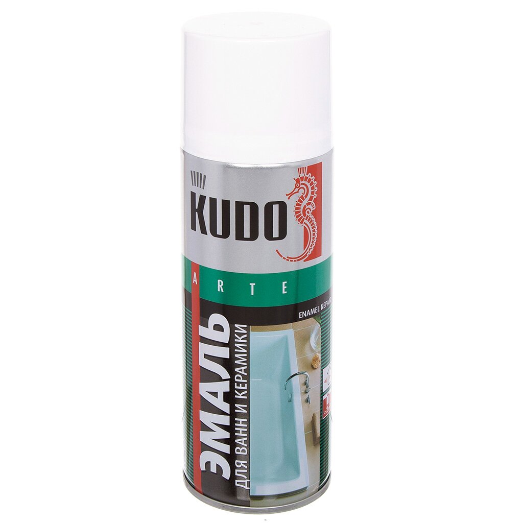 Эмаль аэрозольная, KUDO, для ванн и керамики, алкидная, глянцевая, белая, 520 мл, KU-1301