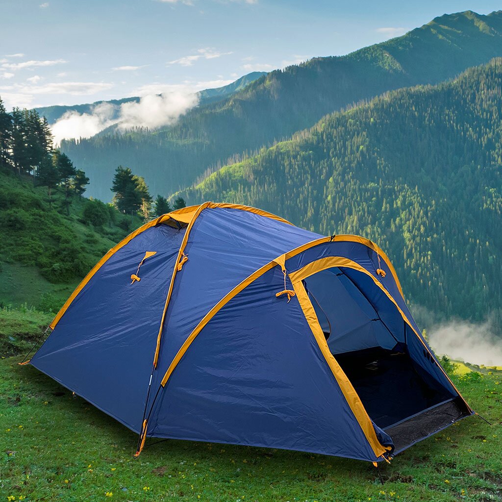 Палатка 4-местная, 110+220+90х260х145 см, 2 слоя, 1 комн, с москитной сеткой, Green Days, GJN058-4